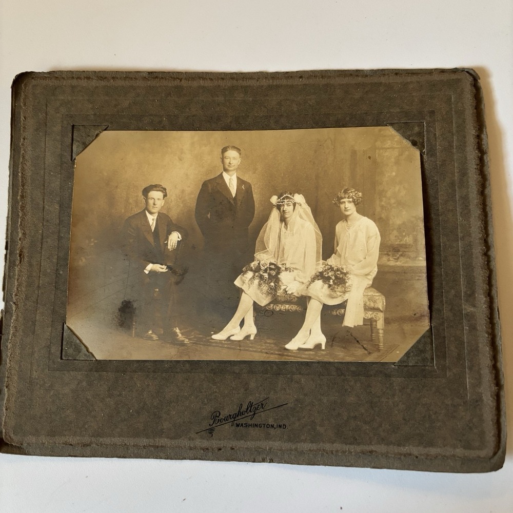 1926 Cabinet Card Wedding Photo Identified Bride and Groom‎ Daviess Indiana